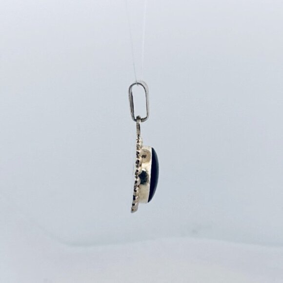 Estate 925 Sterling Silver Black Onyx Round Pendant Necklace Vintage Mexico - Picture 2 of 8